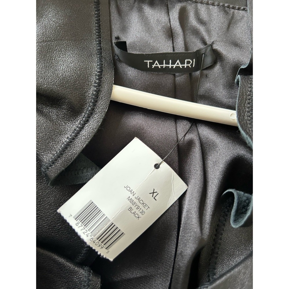 NWT Tahari Black Leather Jacket Ruffle Collar Moto Goth Coquette Whimsigoth XL - Picture 10 of 10